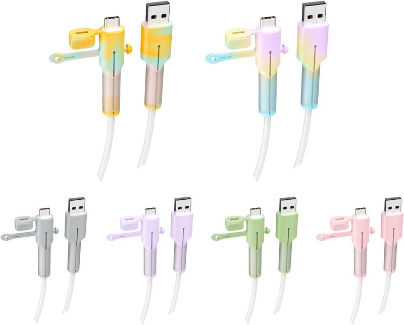 RAWILL Silicone Charger Cable Protectors Compatible, 6 Sets Data Cable Protector Cover, Cord Organizer & Dustproof (Type C to USB) - Image 1